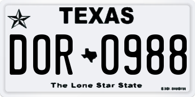 TX license plate DOR0988
