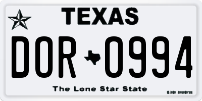 TX license plate DOR0994