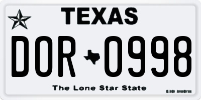 TX license plate DOR0998