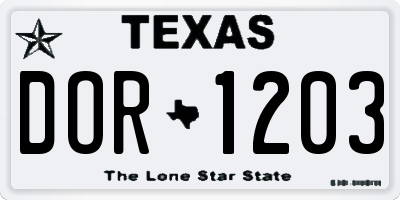 TX license plate DOR1203