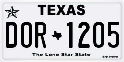 TX license plate DOR1205
