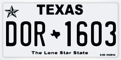 TX license plate DOR1603