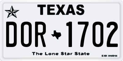 TX license plate DOR1702