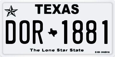 TX license plate DOR1881