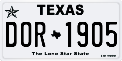 TX license plate DOR1905