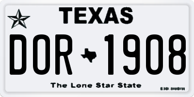 TX license plate DOR1908