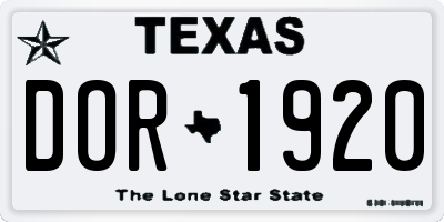 TX license plate DOR1920
