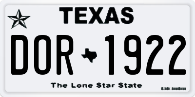 TX license plate DOR1922