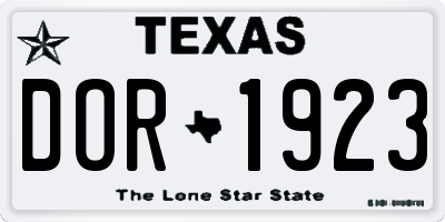 TX license plate DOR1923