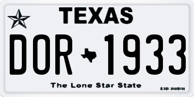 TX license plate DOR1933