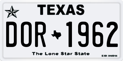TX license plate DOR1962