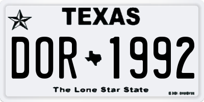 TX license plate DOR1992