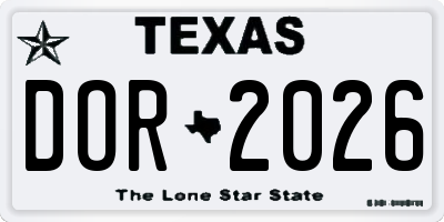 TX license plate DOR2026