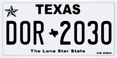 TX license plate DOR2030