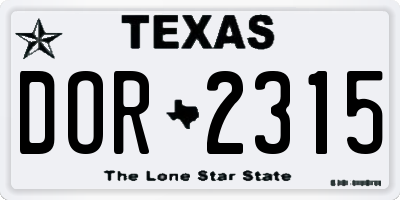 TX license plate DOR2315