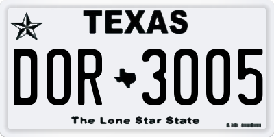 TX license plate DOR3005