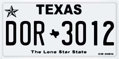 TX license plate DOR3012