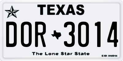 TX license plate DOR3014