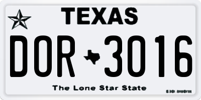 TX license plate DOR3016