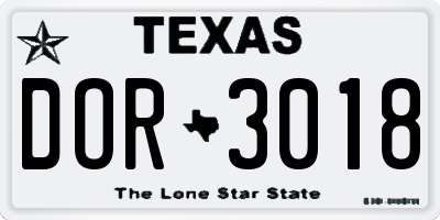 TX license plate DOR3018