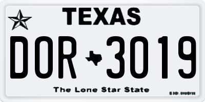 TX license plate DOR3019