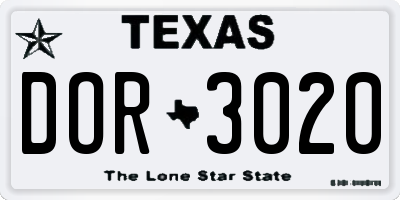 TX license plate DOR3020