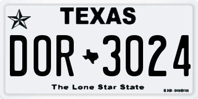 TX license plate DOR3024
