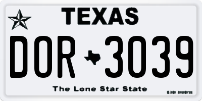 TX license plate DOR3039