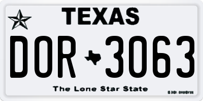 TX license plate DOR3063