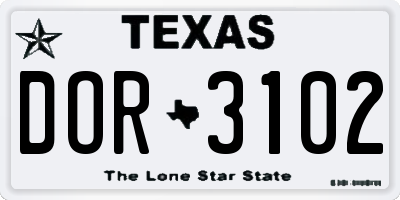 TX license plate DOR3102