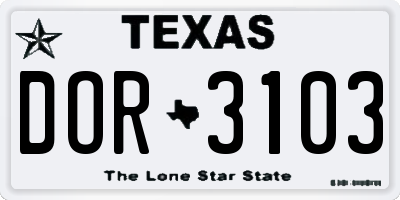 TX license plate DOR3103