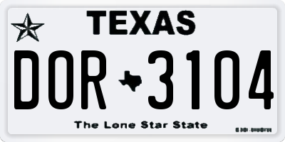 TX license plate DOR3104