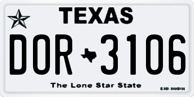 TX license plate DOR3106