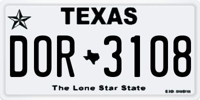 TX license plate DOR3108