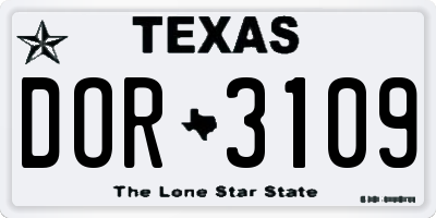 TX license plate DOR3109