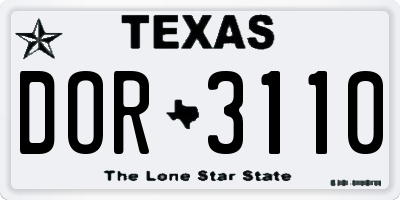 TX license plate DOR3110