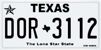 TX license plate DOR3112