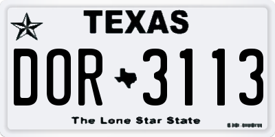 TX license plate DOR3113
