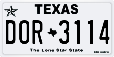 TX license plate DOR3114