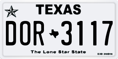 TX license plate DOR3117