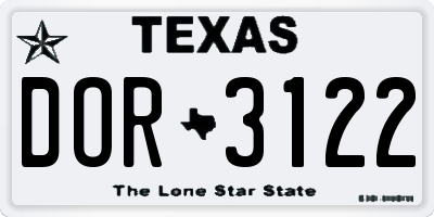 TX license plate DOR3122