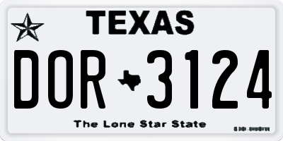 TX license plate DOR3124