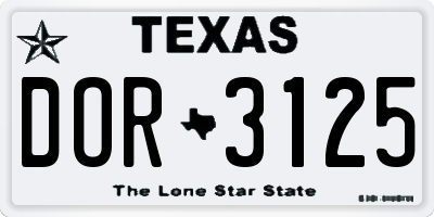 TX license plate DOR3125