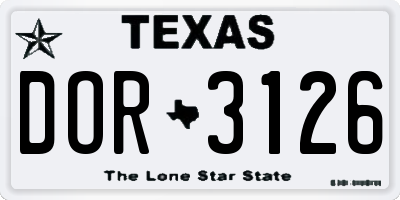 TX license plate DOR3126