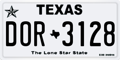 TX license plate DOR3128