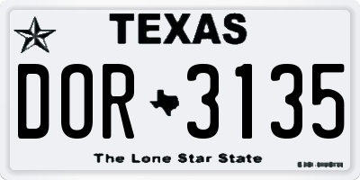 TX license plate DOR3135