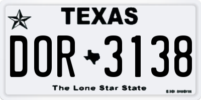 TX license plate DOR3138
