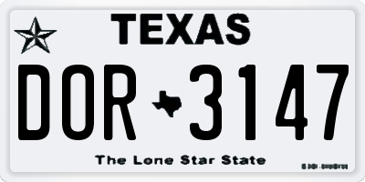 TX license plate DOR3147