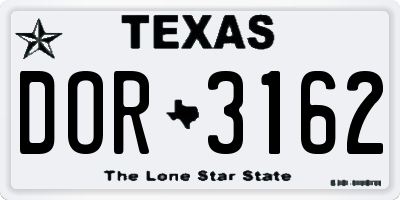 TX license plate DOR3162