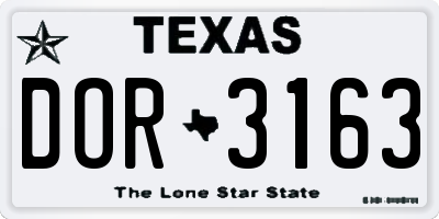 TX license plate DOR3163